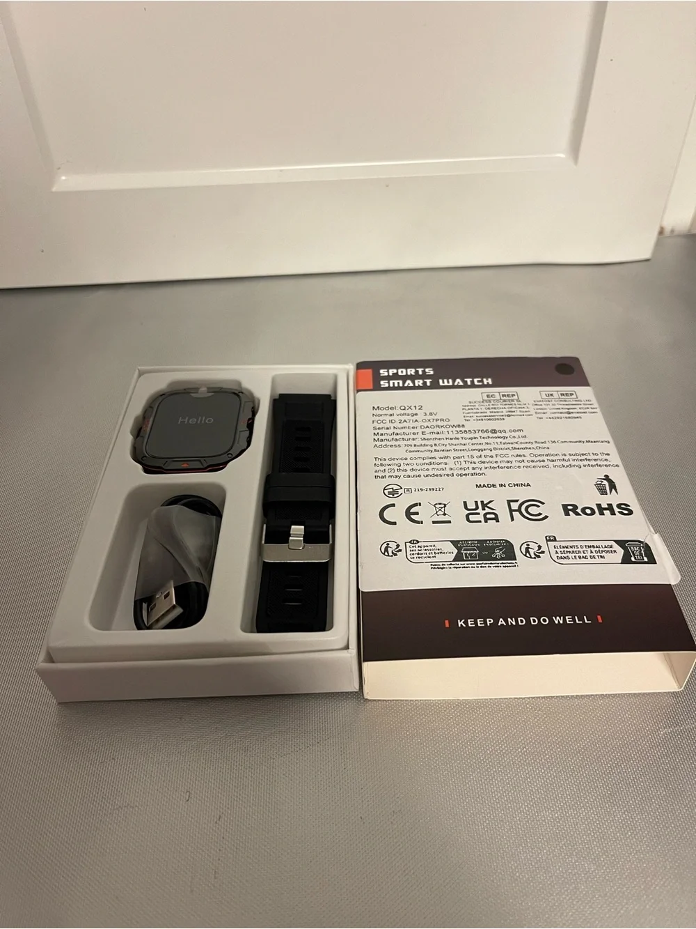 Sports Smart Watch QX12 with Black Band - Unbranded Build in Flashlight NIP